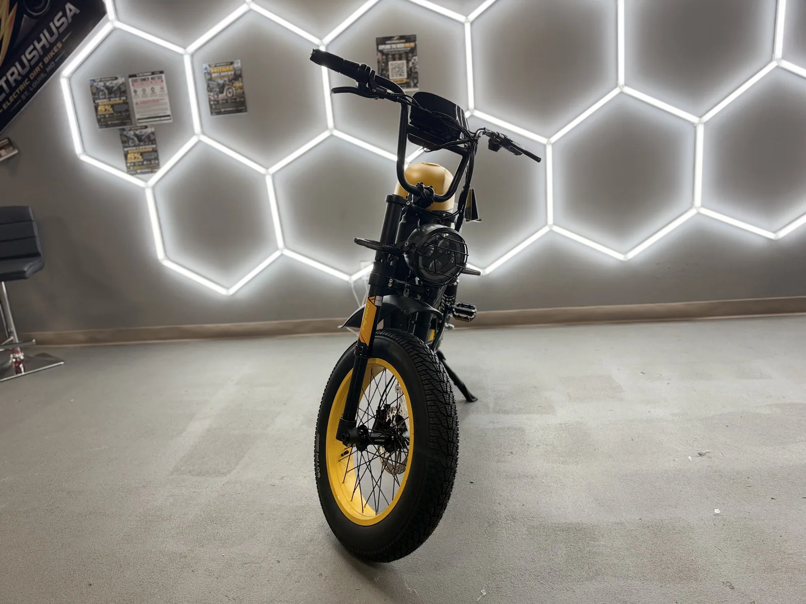 Yellow HappyRun G100 Pro electric dirt bike front view at VoltRush USA