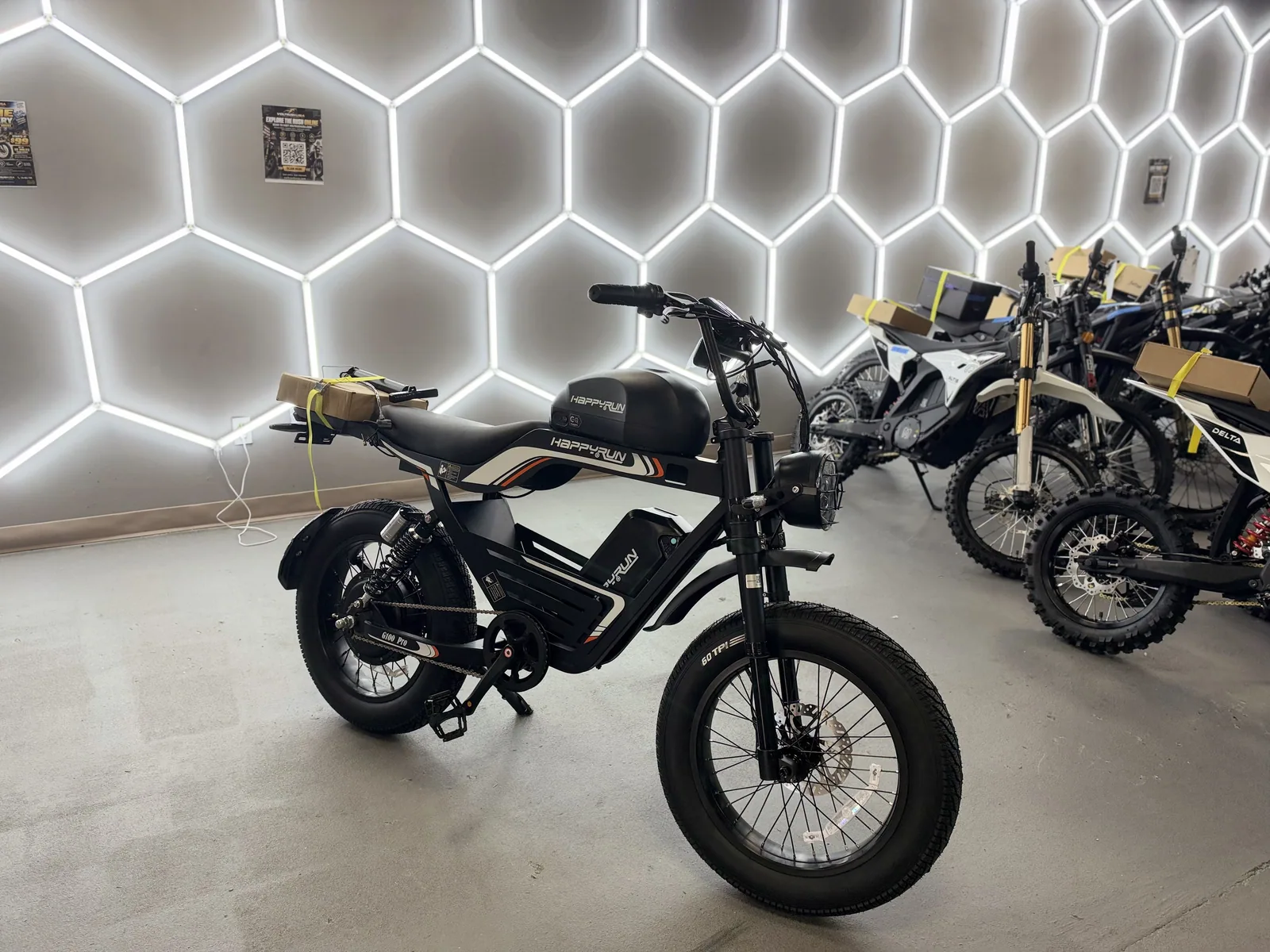 Black HappyRun G100 Pro electric dirt bike side view at VoltRush USA