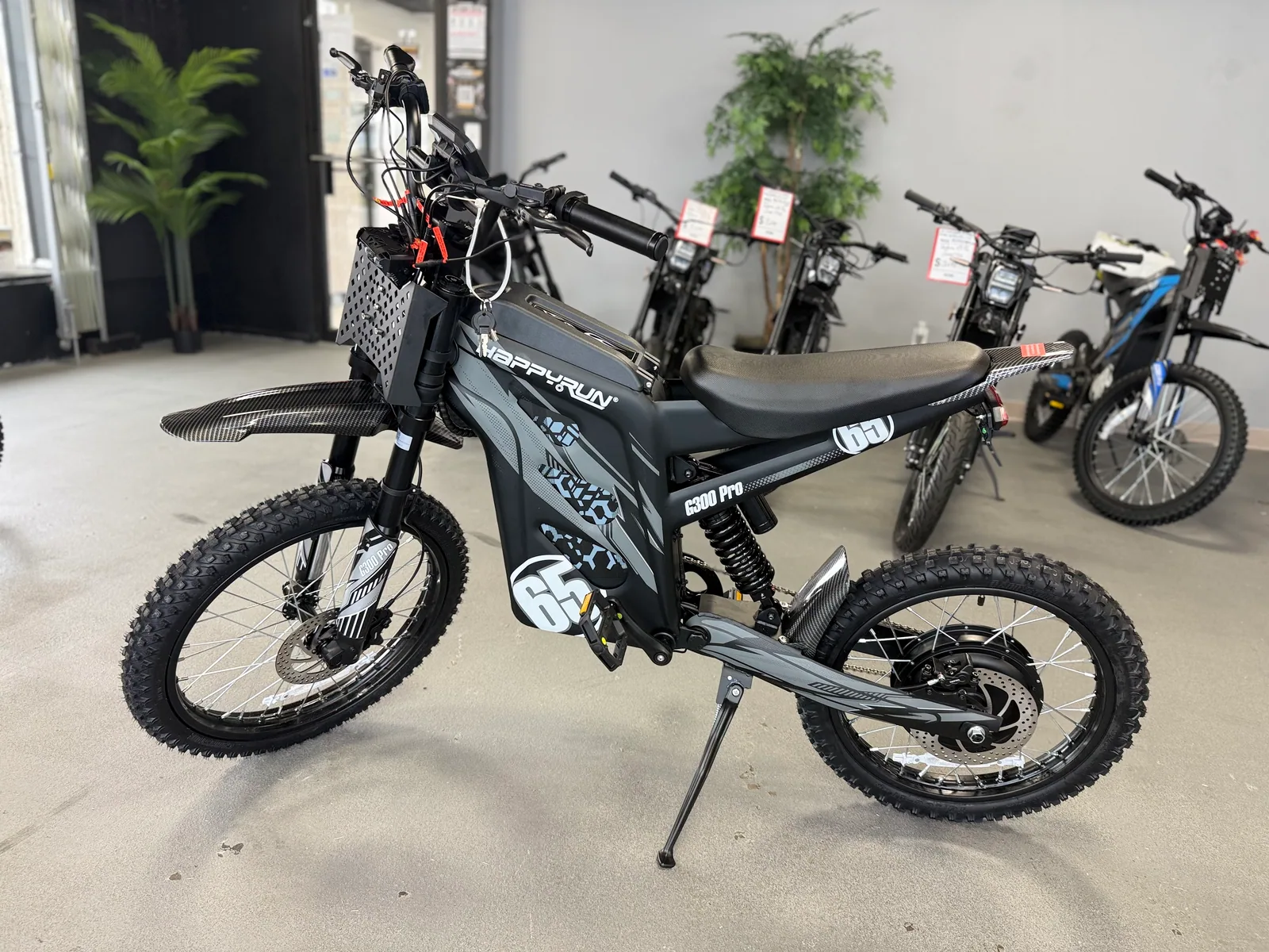 Black HappyRun G300 Pro electric dirt bike alternate front view at VoltRush USA