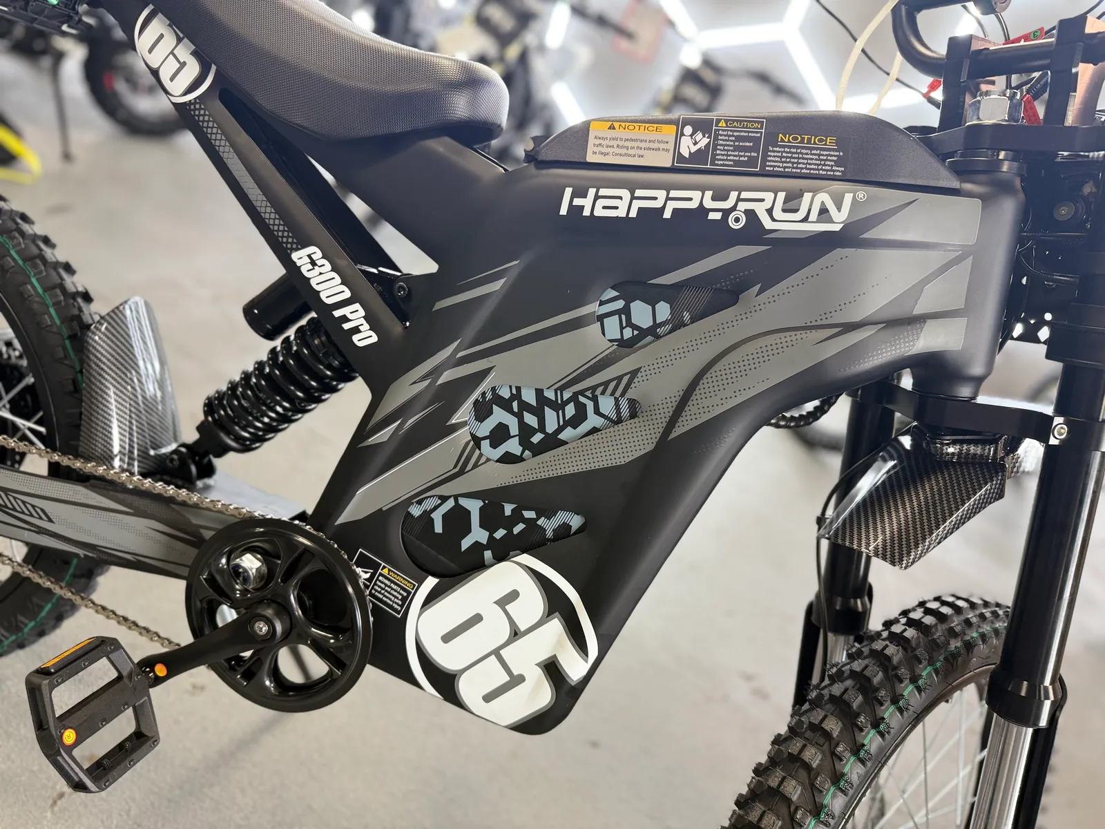 Black HappyRun G300 Pro electric dirt bike opposite side view at VoltRush USA