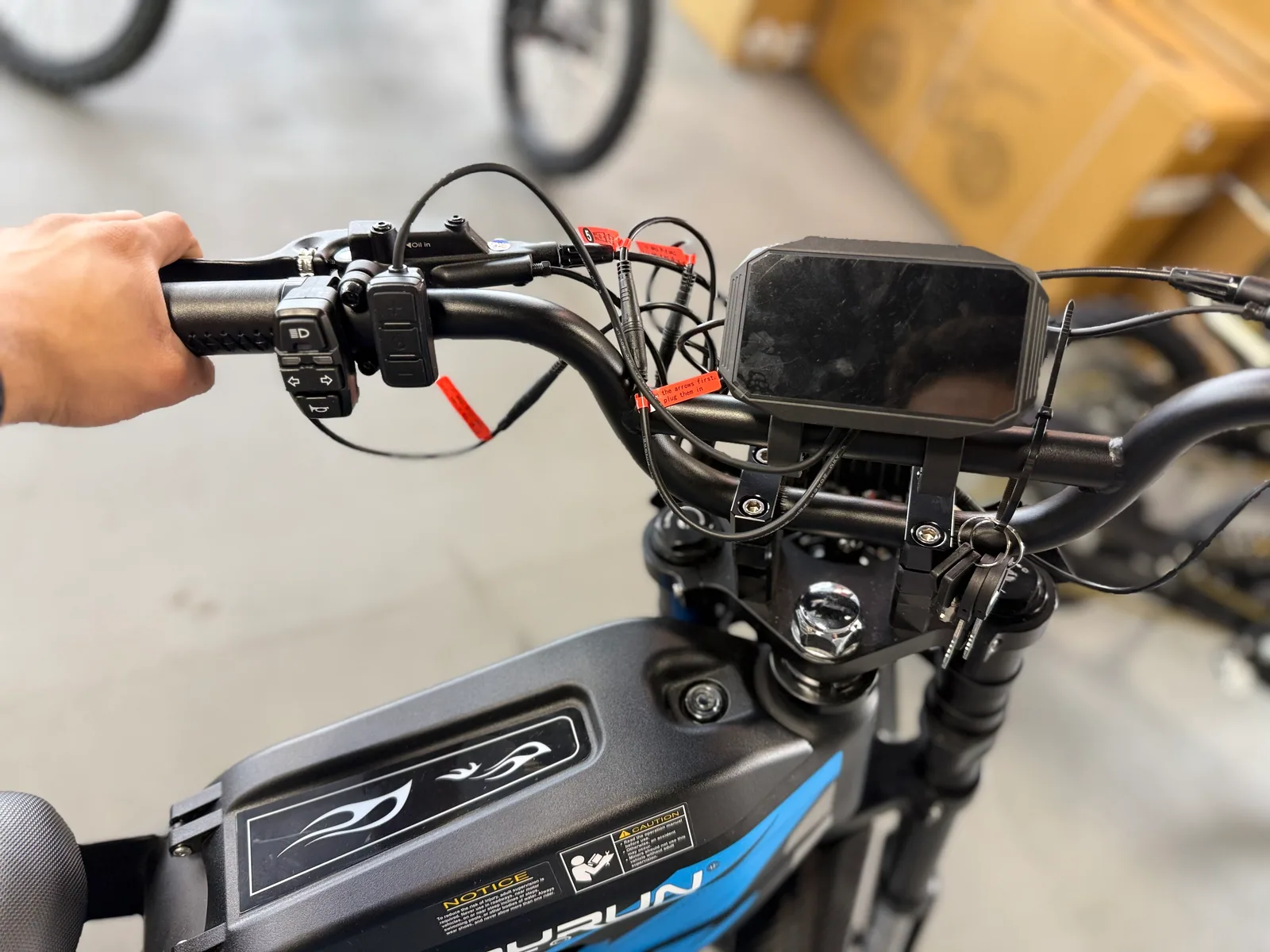 Blue HappyRun G300 Pro electric dirt bike opposite side view at VoltRush USA