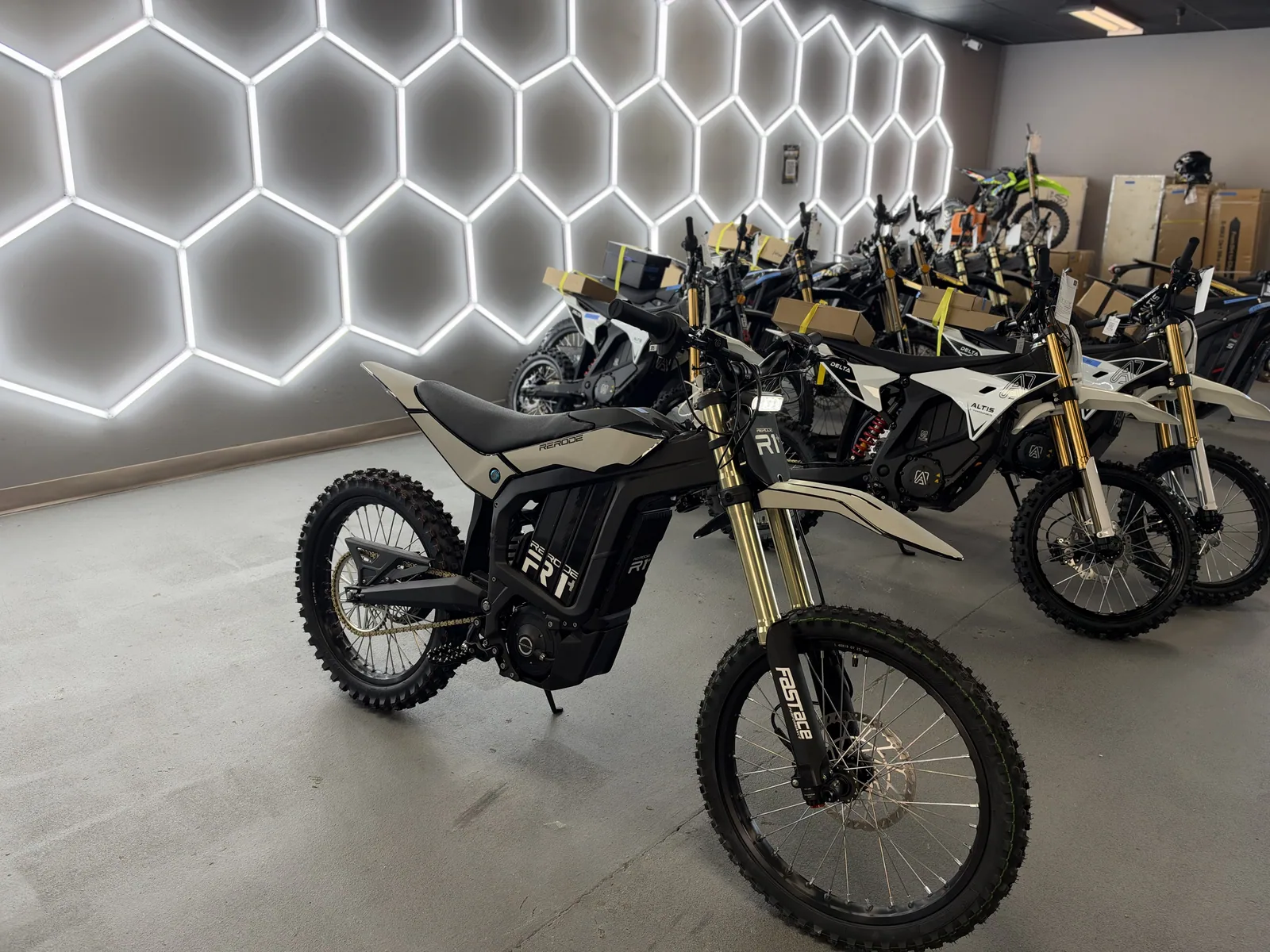 RERODE R1 Plus electric dirt bike front three-quarter view at VoltRush USA