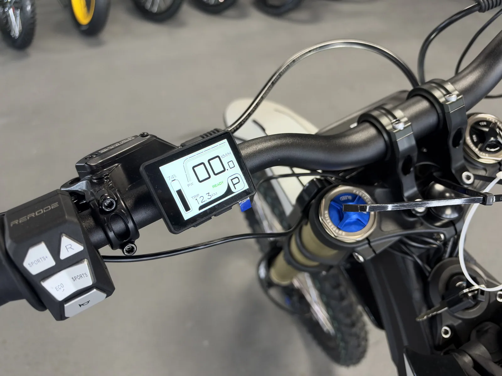RERODE R1 Plus electric dirt bike display and controls detail