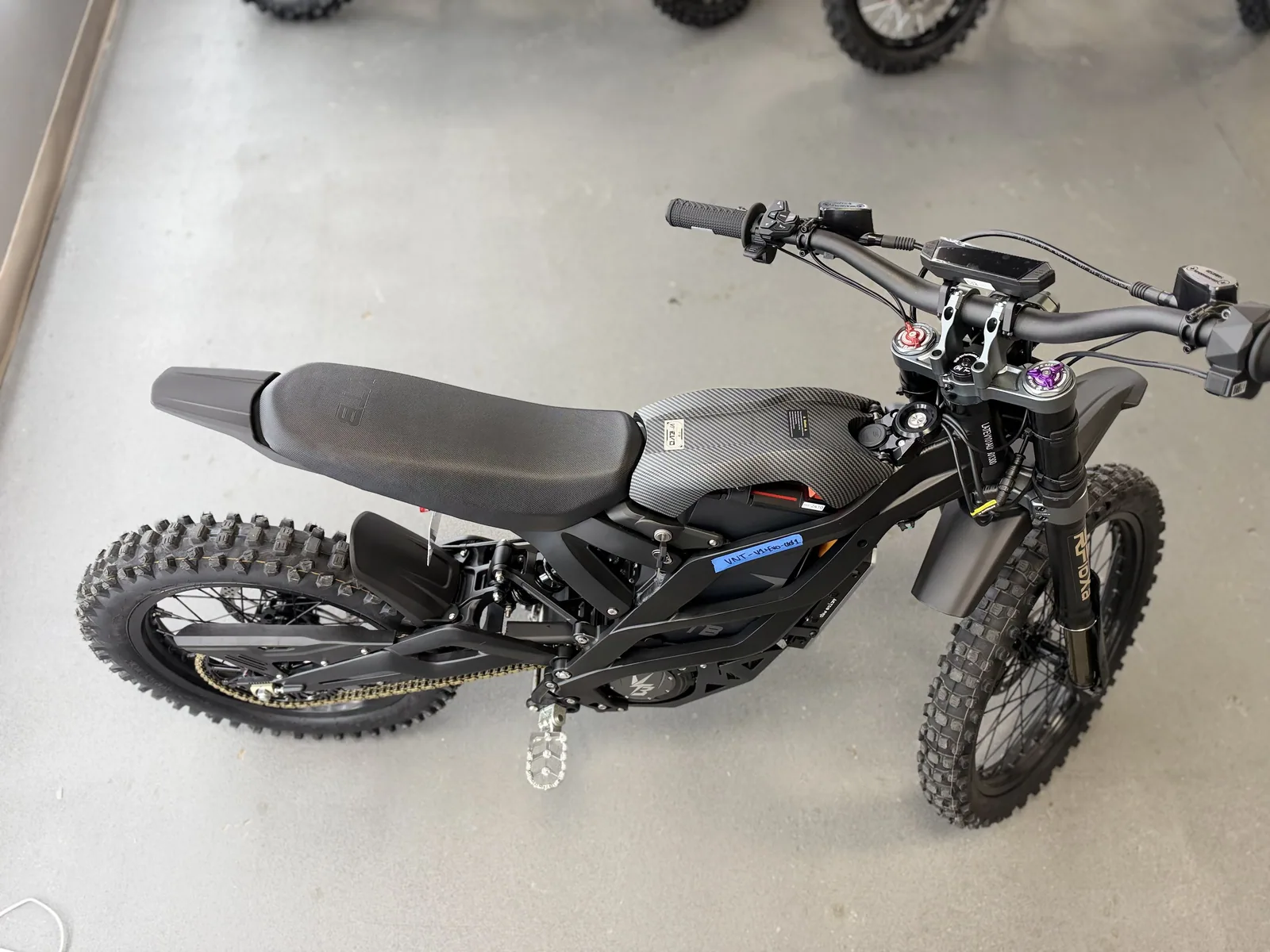Ventus V1+ EVO electric dirt bike overhead side view at VoltRush USA